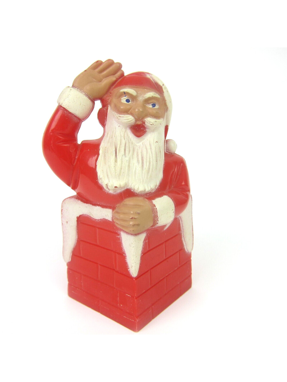 Vintage Rosbro Santa Claus in Chimney Christmas Candy Container Plastic 1950s